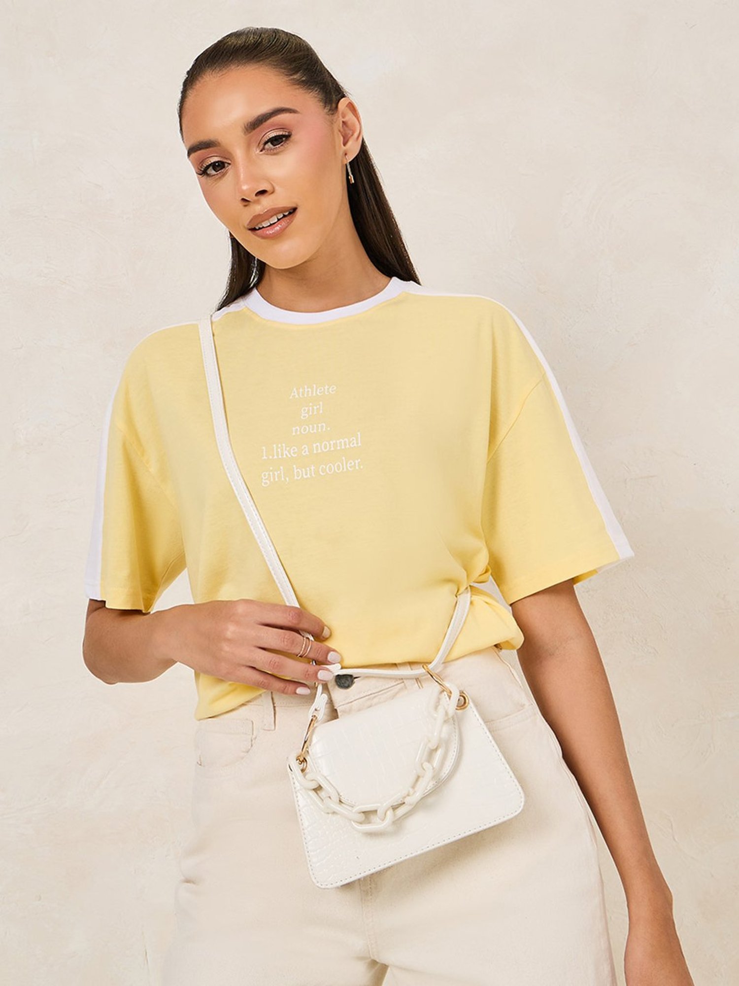 Styli Yellow Graphic Print Oversized T-Shirt
