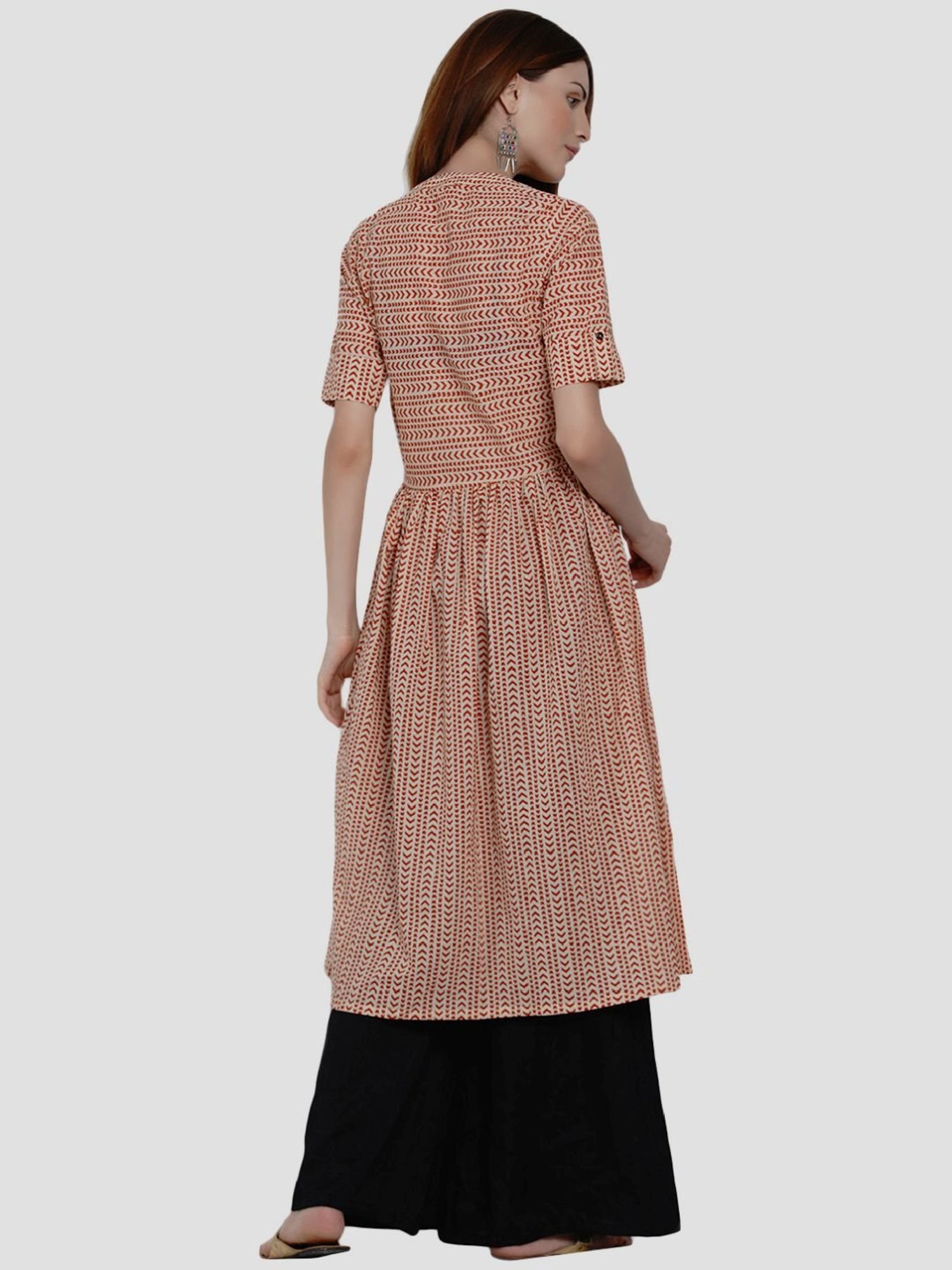 Women Republic Beige Cotton Printed A Line Kurta