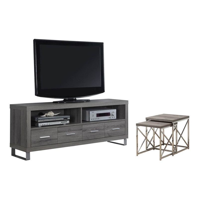 Monarch 60" Entertainment Center TV Stand, Dark Taupe & 2 Pc. Nesting End Tables