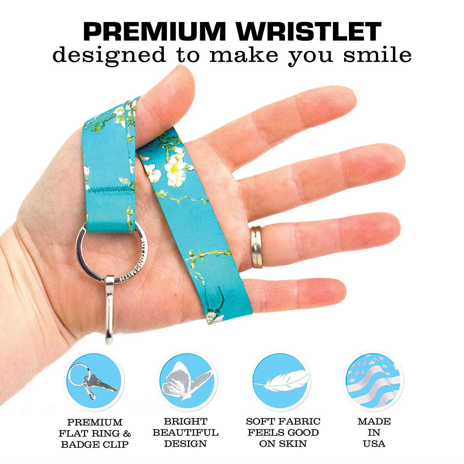 Buttonsmith Van Gogh Almond Blossoms Premium Wristlet - Flat Ring and Clip - Made in USA