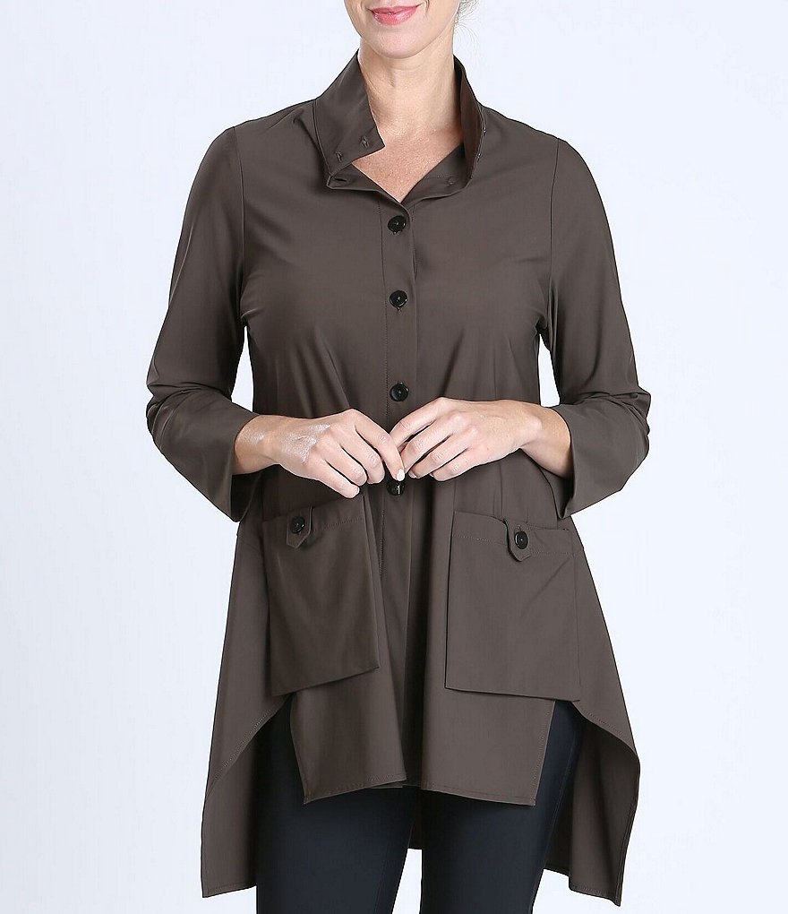 IC Collection Button Tab 3/4 Sleeve Stand Collar Hi-Low Jacket
