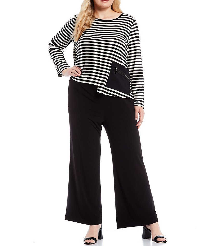 IC Collection Plus Size One Side Pocket Asymmetrical Stripe Cropped Top