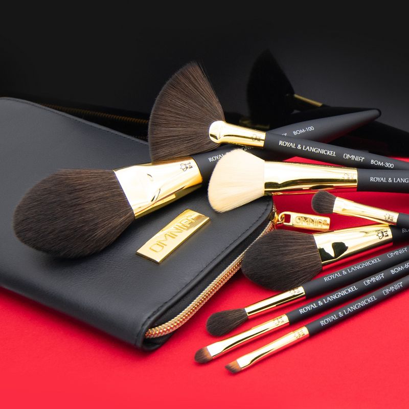 OMNIA Brush PROFESSIONAL 9pc Travel Gold Makeup Brush Set with Zip Case