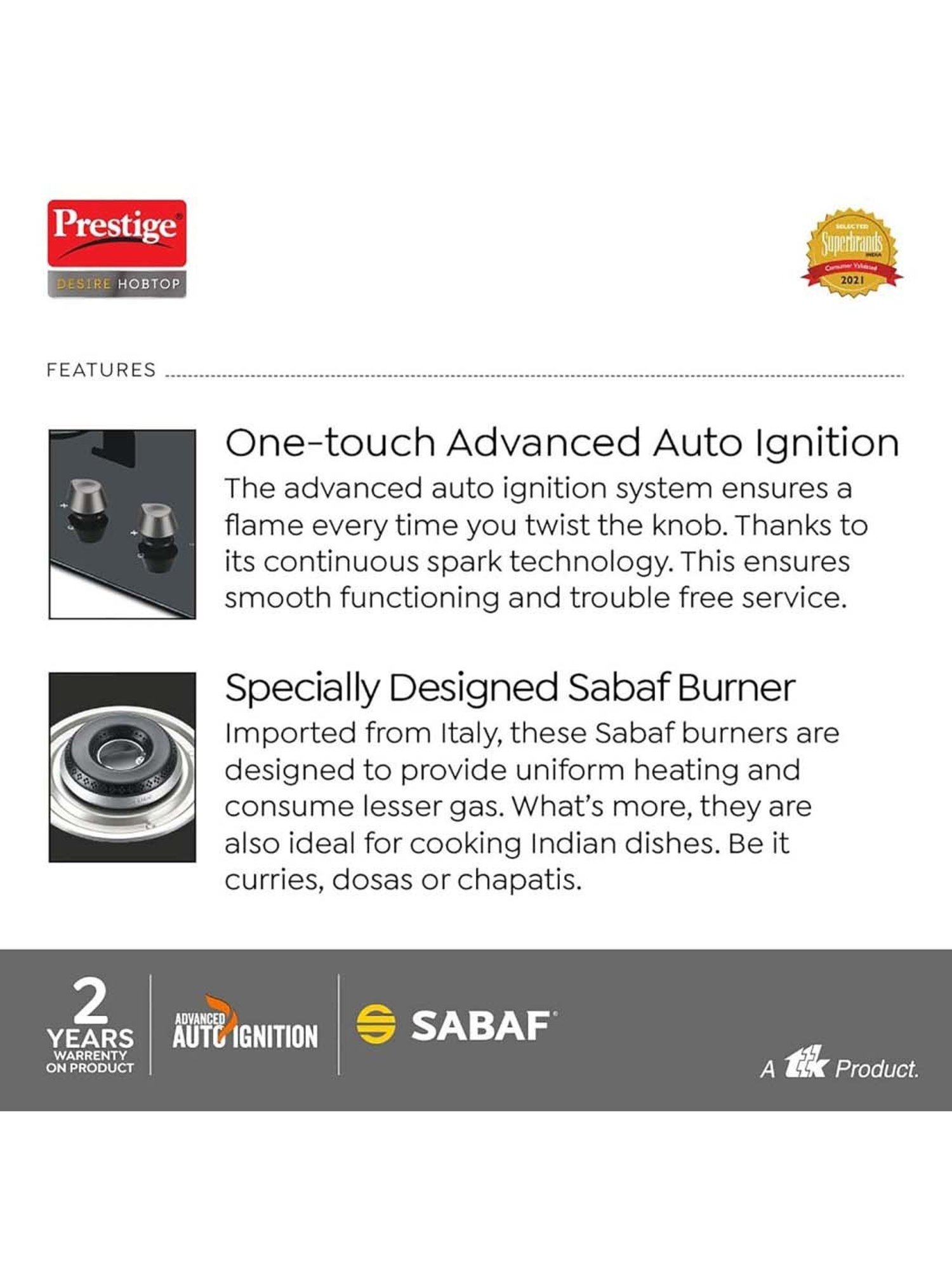 Prestige Black Glass Desire Hobtop Phtd 02 Ai L P Gas Stove With 2 Burners