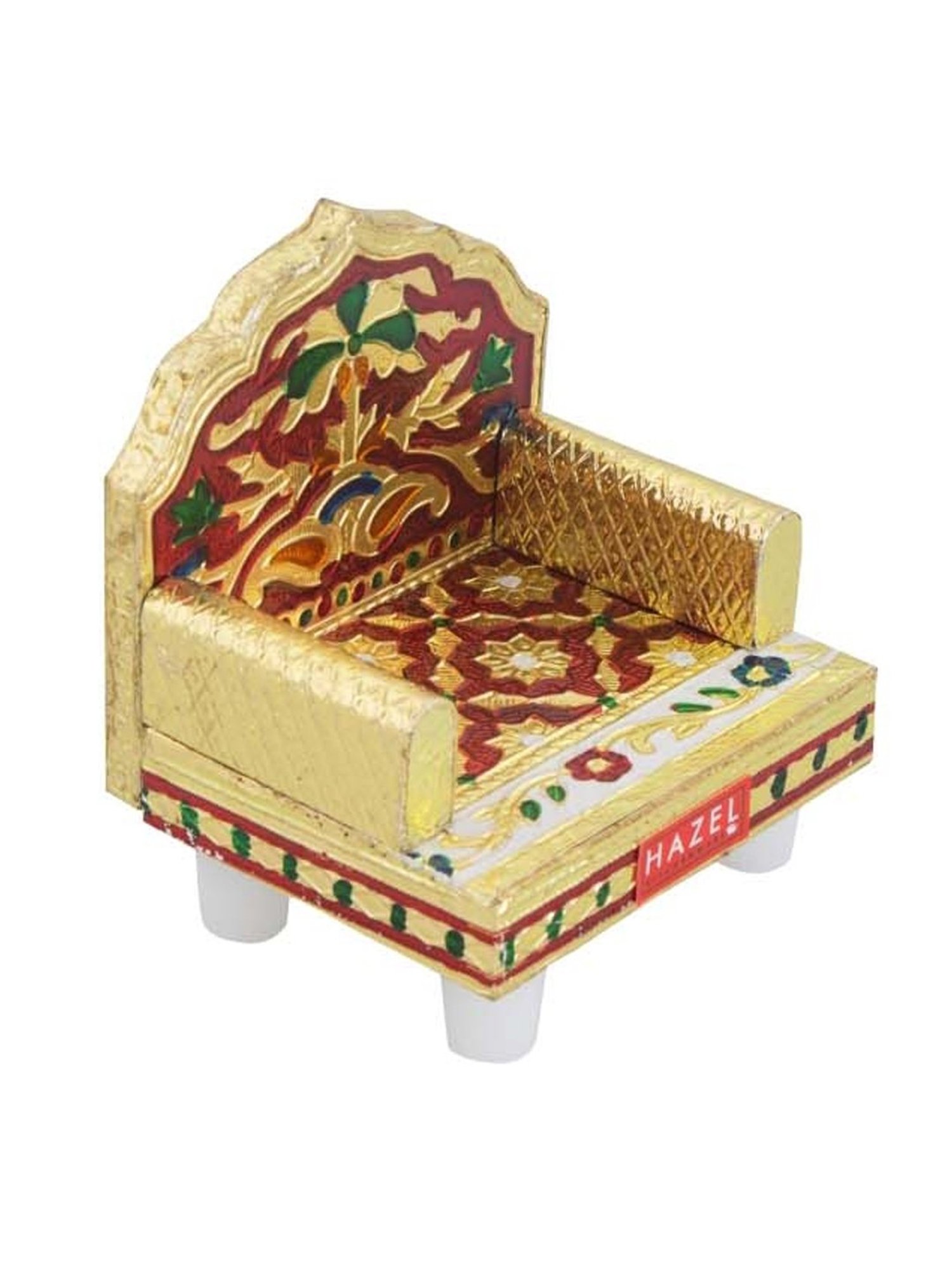 HAZEL Gold & Red Wood Puja Murti Meenakari Mini Sinhasan - Set of 1