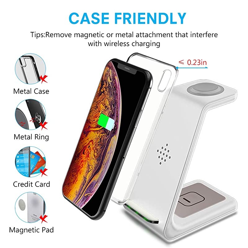 Wireless Charging Stand,  3 in 1 Wireless Charger Dock Station for Apple Watch 6 SE 5 4 3 2, Airpods 2/Pro, iPhone 12/12 Pro/12 Pro Max/ 11/11 Pro/X Qi-Certified Phones White