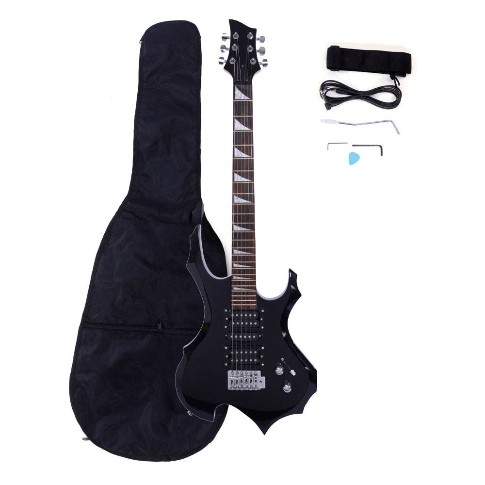New Flame Type Electric Guitar Black +Gigbag +Strap +Cord +Pick +Tremolo Bar