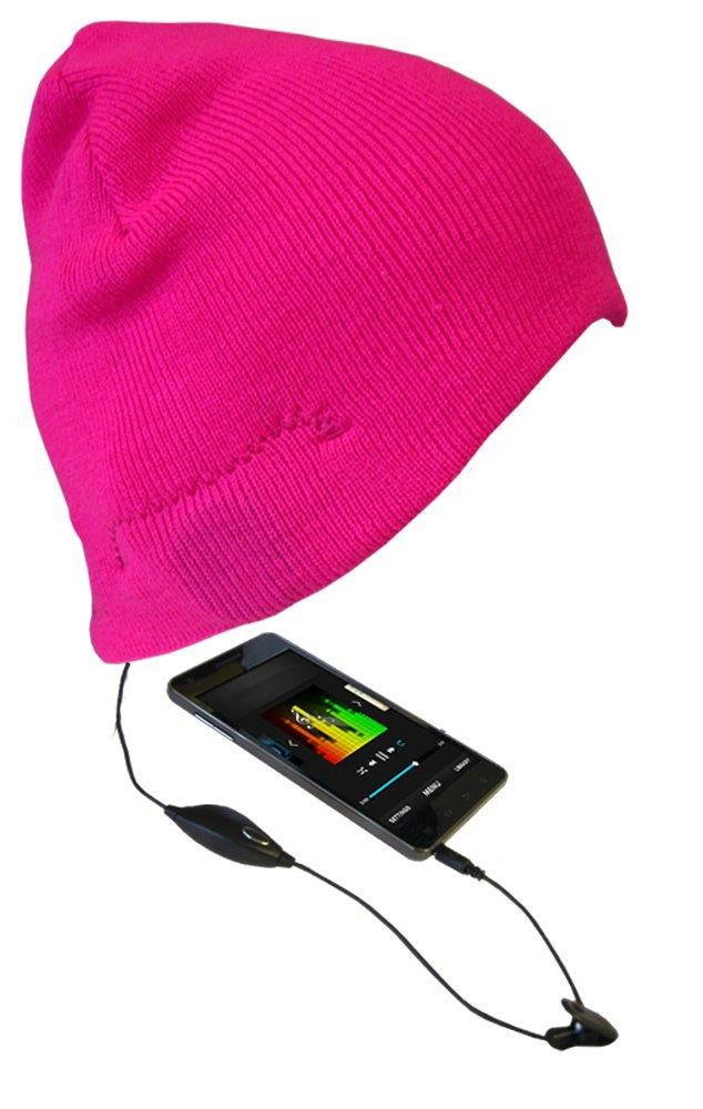 COMBO PACK: Boss Tech Products, Inc. Pink Beanie Stereo Tech Knit Hat with Built-In Handsfree and a Pair of Boss Tech Products Black and Pink Knit Touchscreen Gloves with Conductive Fingertips