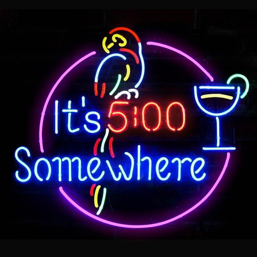 Fashion Neon Sign It's 5 O'clock Somewhere .Handcrafted Real Glass Lamp Neon Light Neon Sign Beerbar Sign Neon Beer Sign 19x15