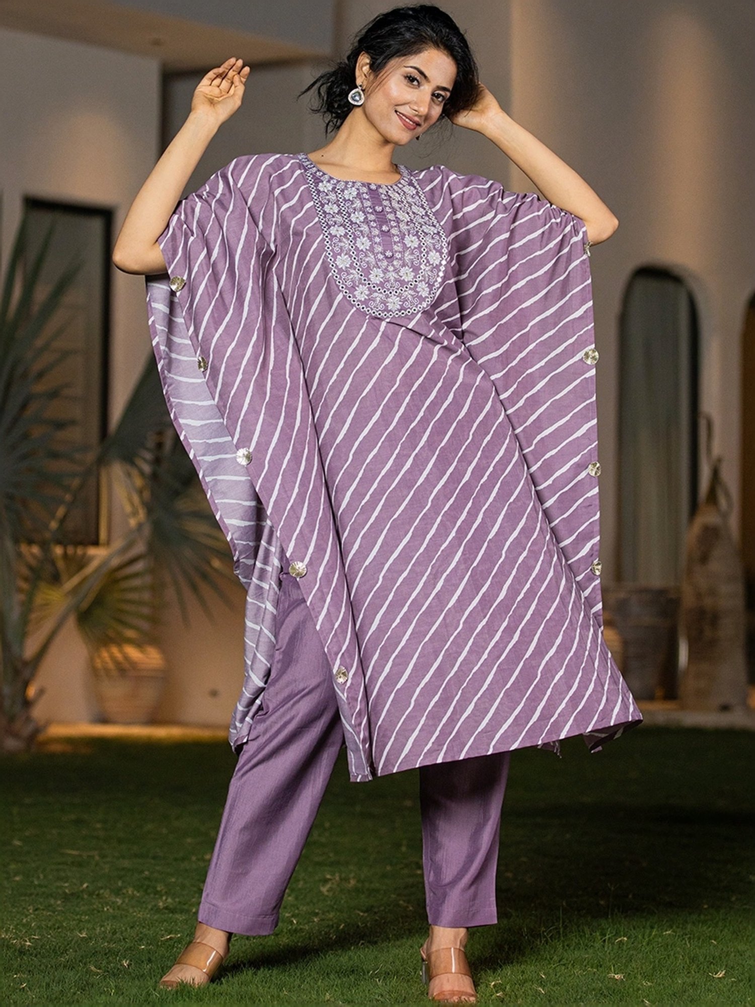 Yufta Purple Printed Kaftan Pant Set