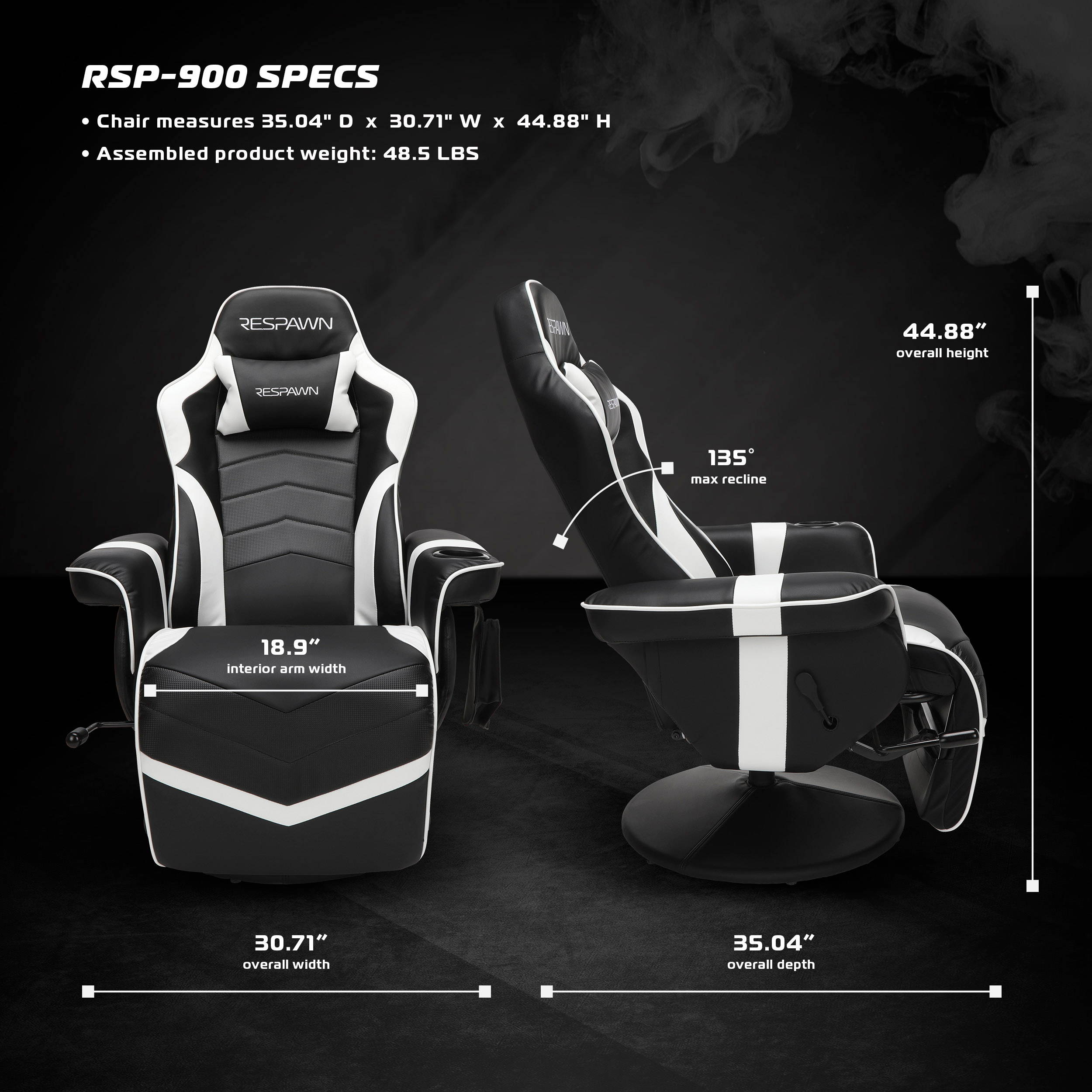 RESPAWN-900 Racing Style Gaming Recliner, Reclining Gaming Chair, in Gray (RSP-900-GRY)