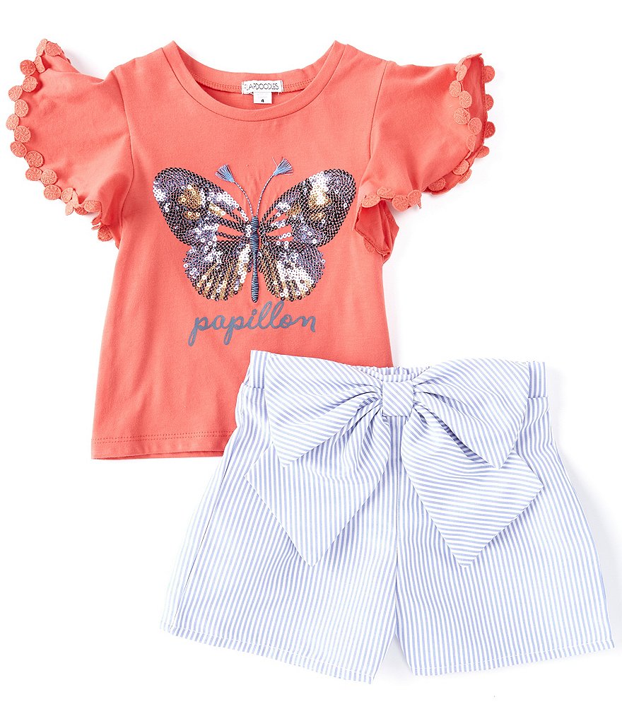 Ally B Big Girls 7-16 Flutter-Sleeve Dotted Top & Shorts Set