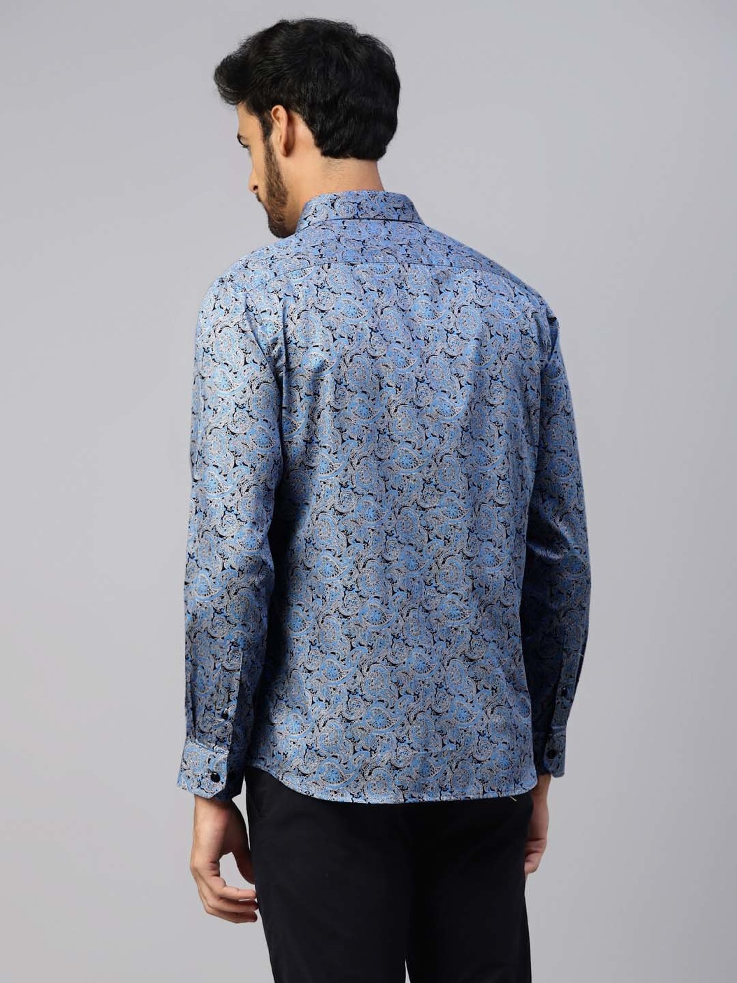 Don Vino Blue Slim Fit Printed Shirt