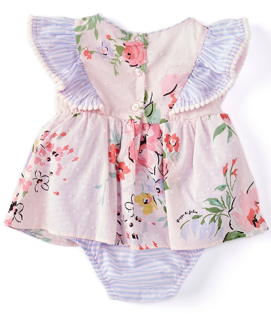 Pippa & Julie Baby Girls Newborn-9 Months Stripe-Ruffle Floral Skirted Bodysuit