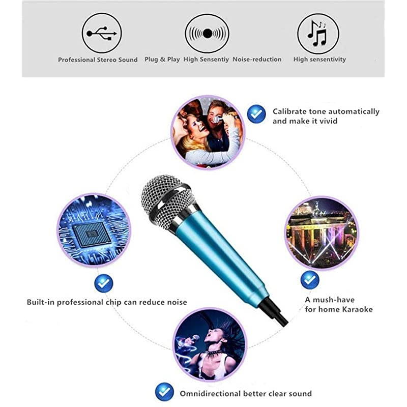 Portable Vocal Microphone for Mobile Phone Computer Tablet Recording Chat and SingingBlue