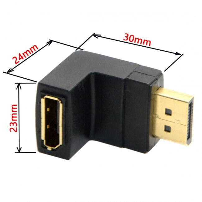 Cablecc Down Angled 90 Degree DisplayPort Male to Female Extension Adapter