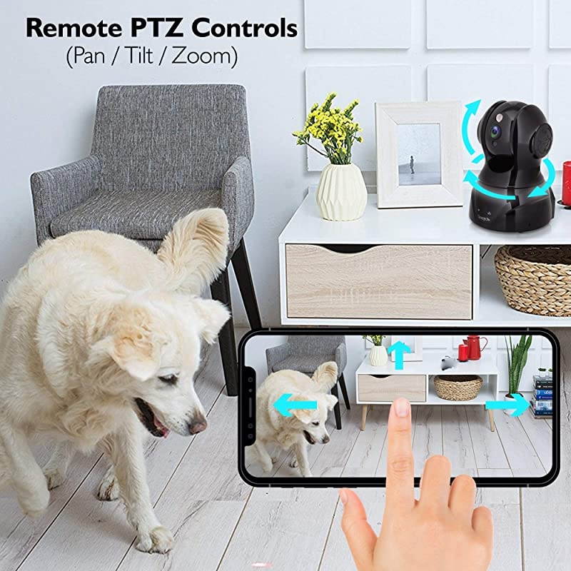 Wireless HD Cloud Cam Network Security Indoor Home Video Monitoring Surveillance WiFi IP Cam w Motion Detection Night Vision PTZ 2 Way Audio For iPhone Android IPCAMHD80black