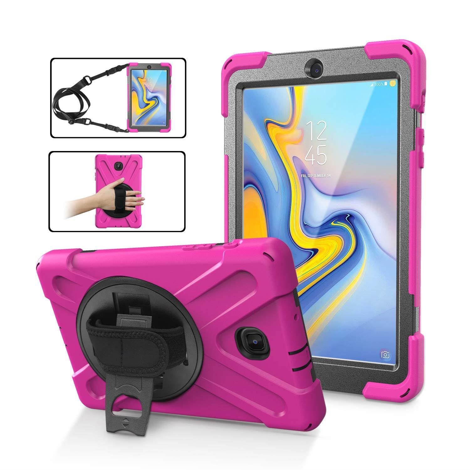 Galaxy Tab A 8. T387 Case, KIQ Shockproof Heavy Duty Case Cover For Samsung Galaxy Tab A 8.0 SM-T387 LTE (2018/2019) (Hot Pink)