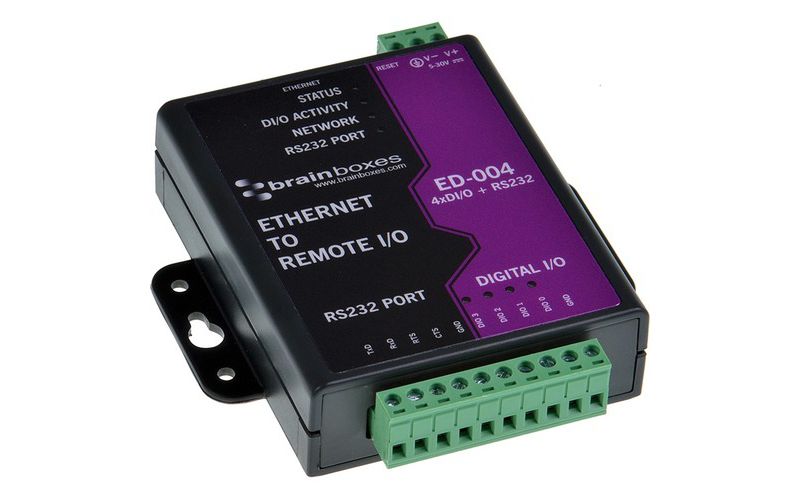 Brainboxes - Ethernet to 4 Digital IO and RS232 Serial Port - 1 x Network (RJ-45) - 1 x Serial Port - Fast Ethernet - Rail-mountable