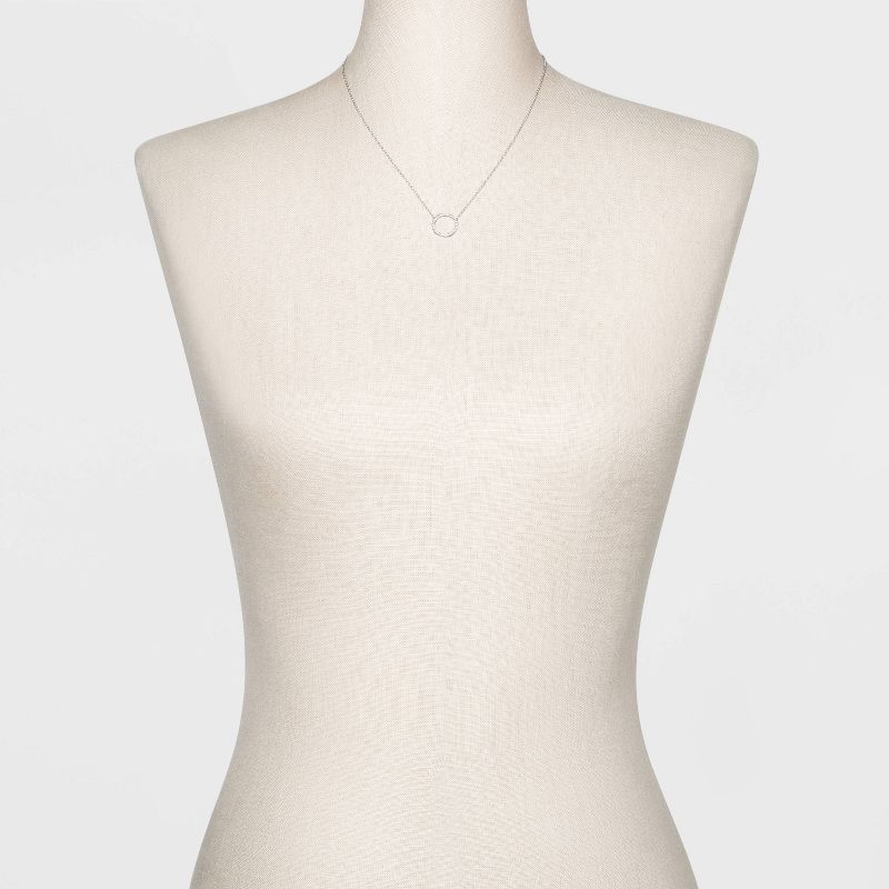 Sterling Silver Pave Cubic Zirconia Circle Necklace - A New Day™ Silver/Clear