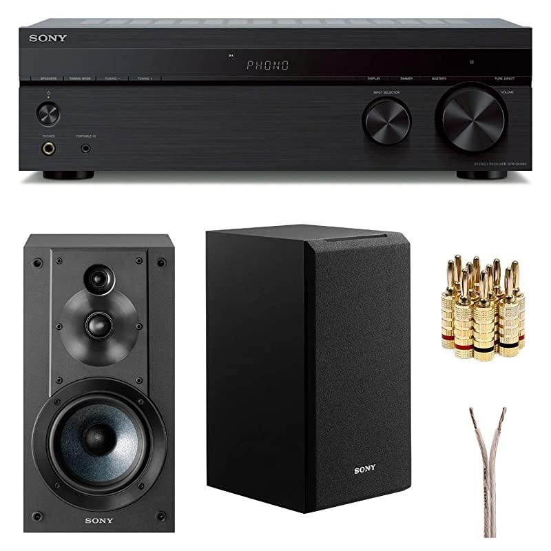 STRDH190 2-ch Stereo Receiver with Phono Inputs & Bluetooth SSCS5 3-Way 3-Driver Bookshelf Speaker System (Black)