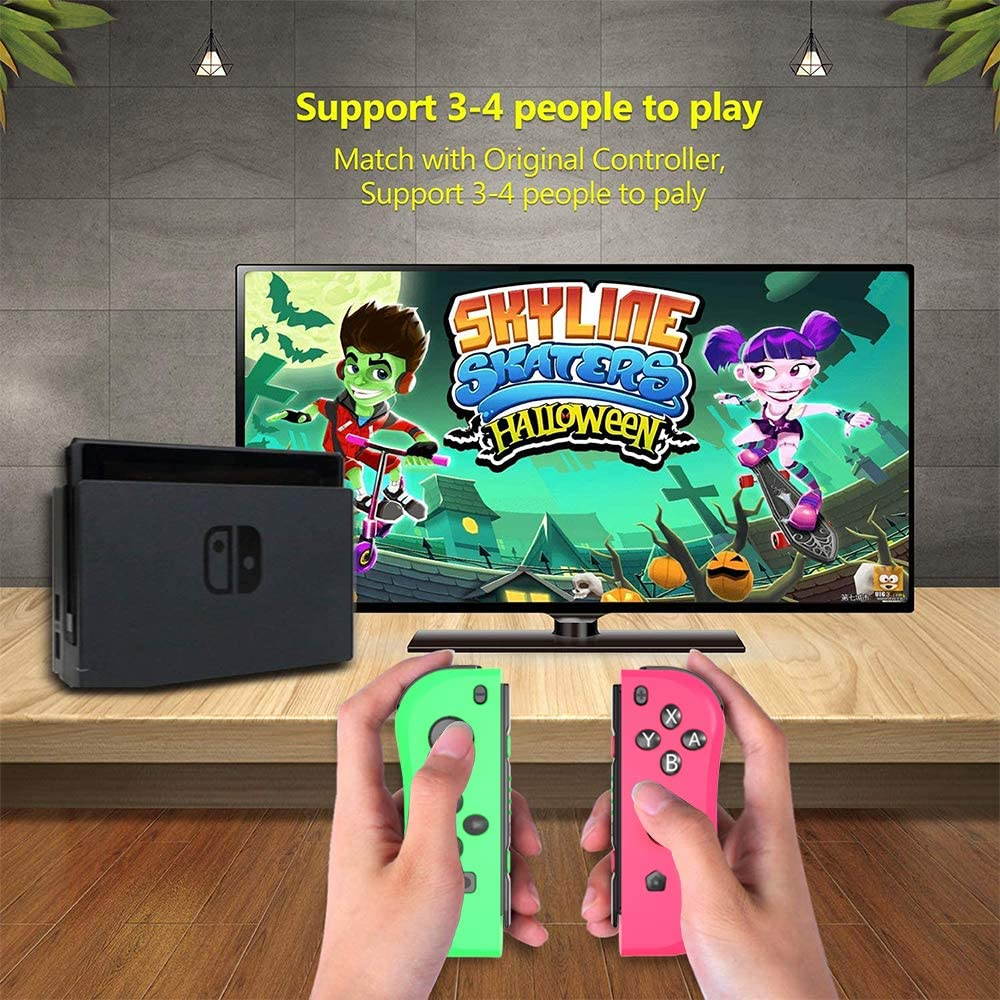 Joy Con Controller Replacement Campatiable for Nintendo Switch - Left and Right Neon Joycon Pad with Wrist Strap, Alternatives for Nintendo Switch Controllers, Wired/Wireless L/R Switch Remotes