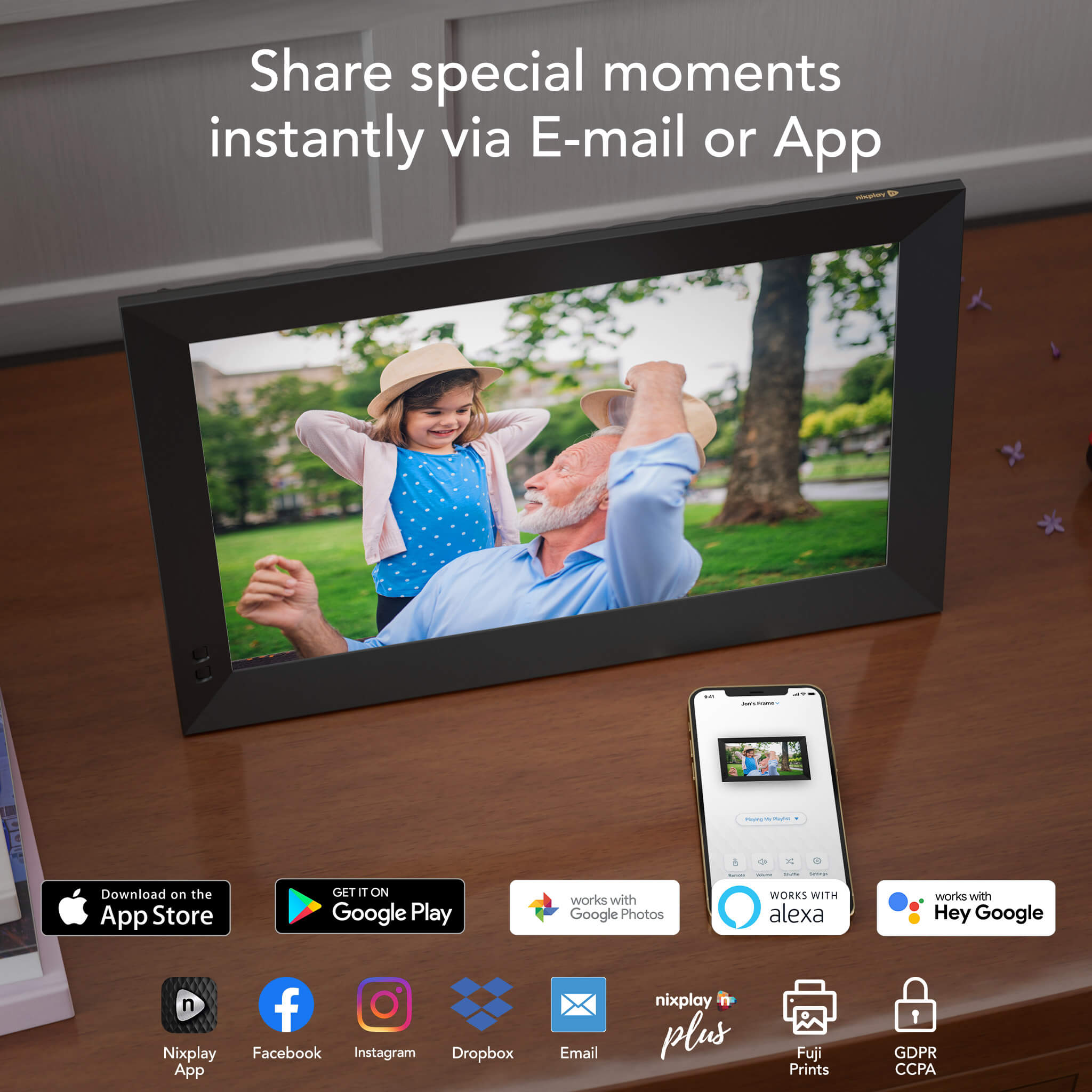 Nixplay 13 Inch Full HD Smart Digital Photo Frame W13D - Share Via Email or App