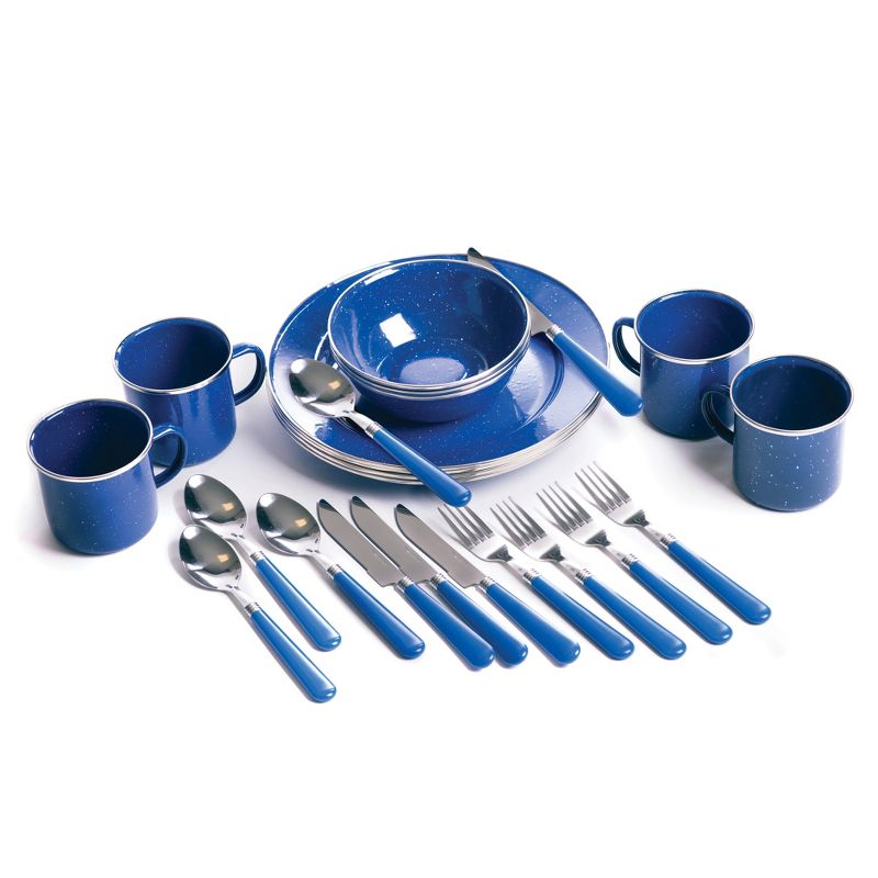 Stansport Enamel Camping Tableware Set 24 Pieces Blue