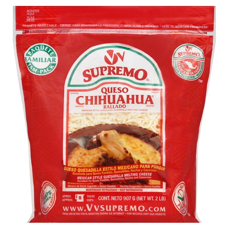V&V Supremo Queso Chihuahua Rallado Mexican Style Shredded Melting Cheese - 2lbs