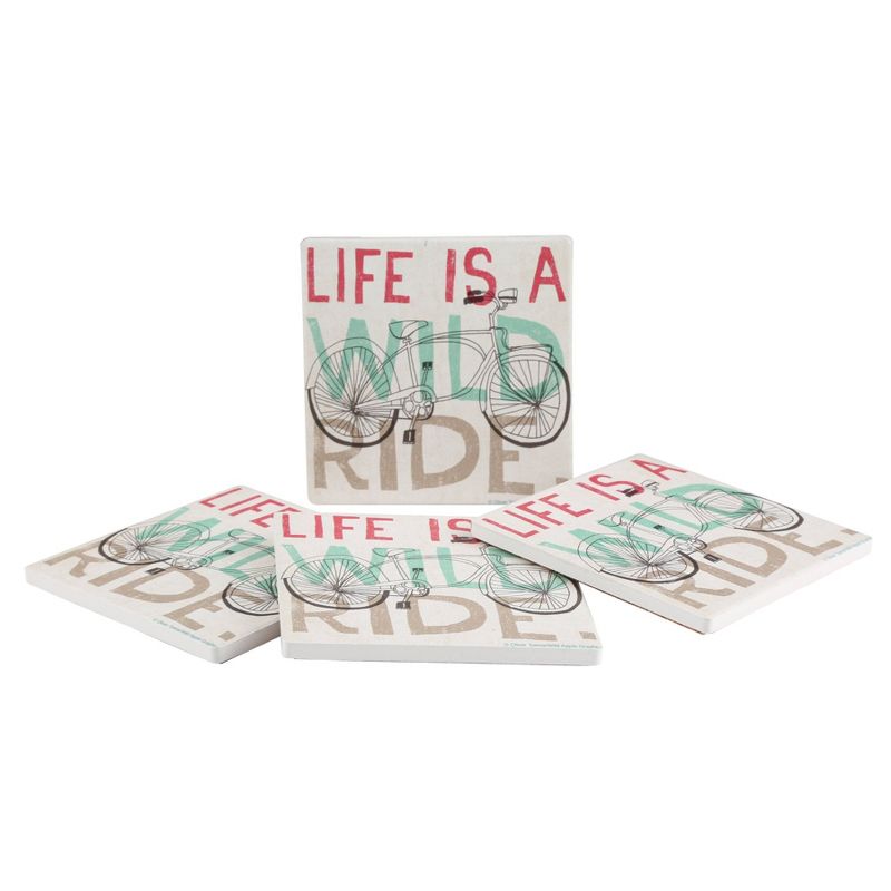 4pk Ceramic Wild Ride Bicycle Print Coasters - Thirstystone