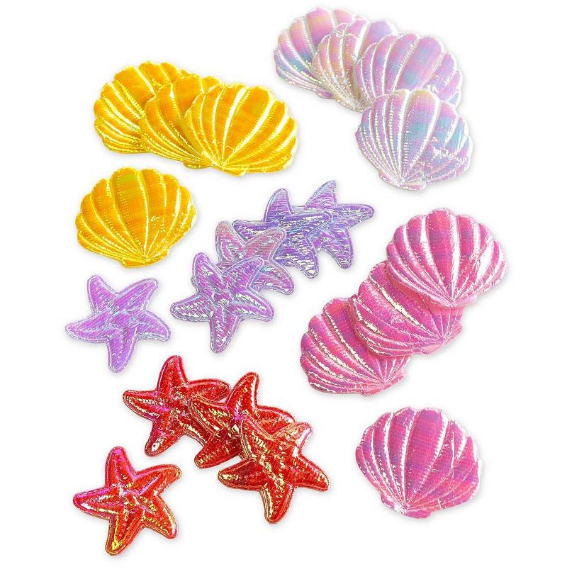 HearthSong Mermaid Blue Scalloped Gauze Canopy with LED Lights and Decorative Appliqu'e Shells and Starfish