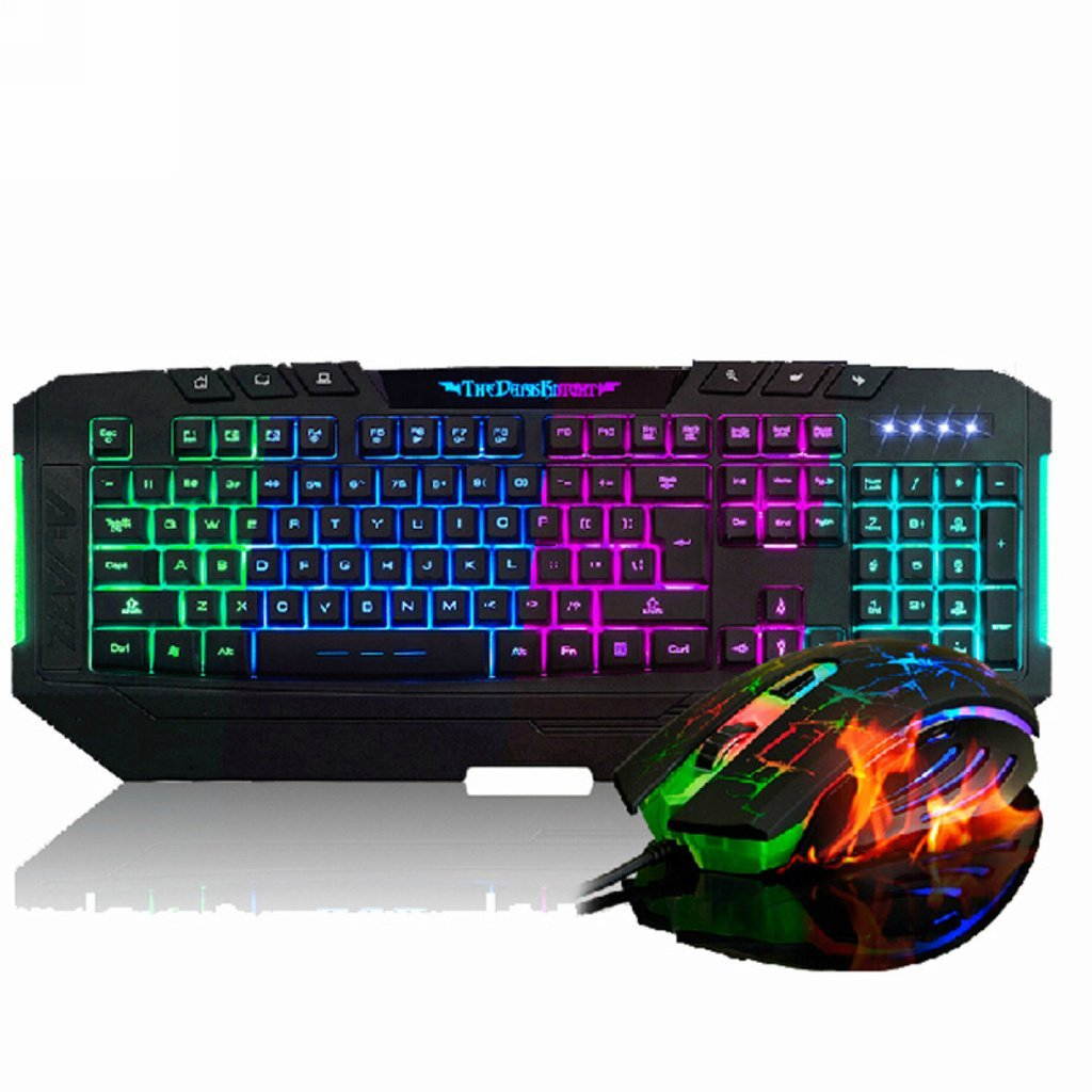 Gaming Keyboard and Mouse Combo Set 7 LED Backlight Wired Keyboard 6 Button 4 DPI Gaming Mouse Bundle