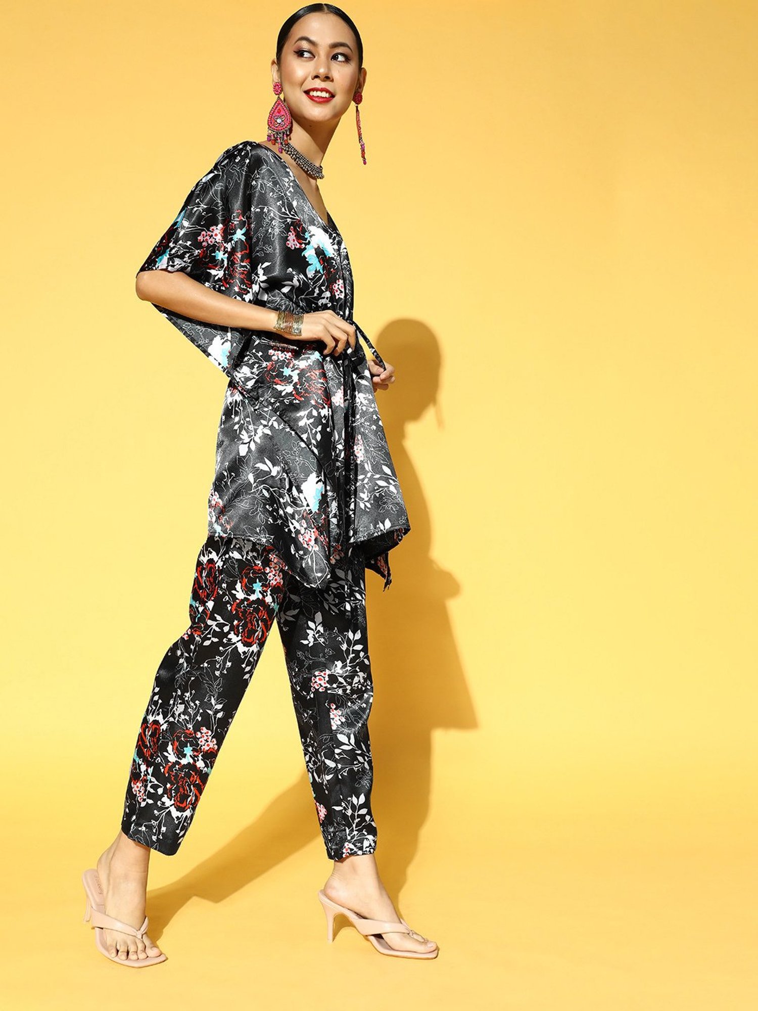 PANIT Black Printed Kaftan Kurta Pant Set