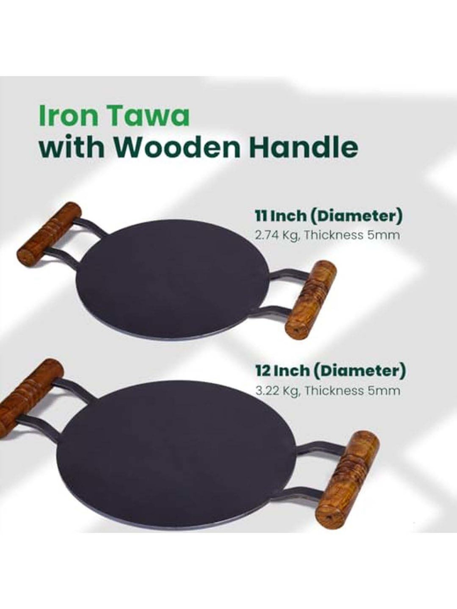 The Indus Valley Black Iron Induction Friendly 30.4cm Round Tawa With Wooden Handle