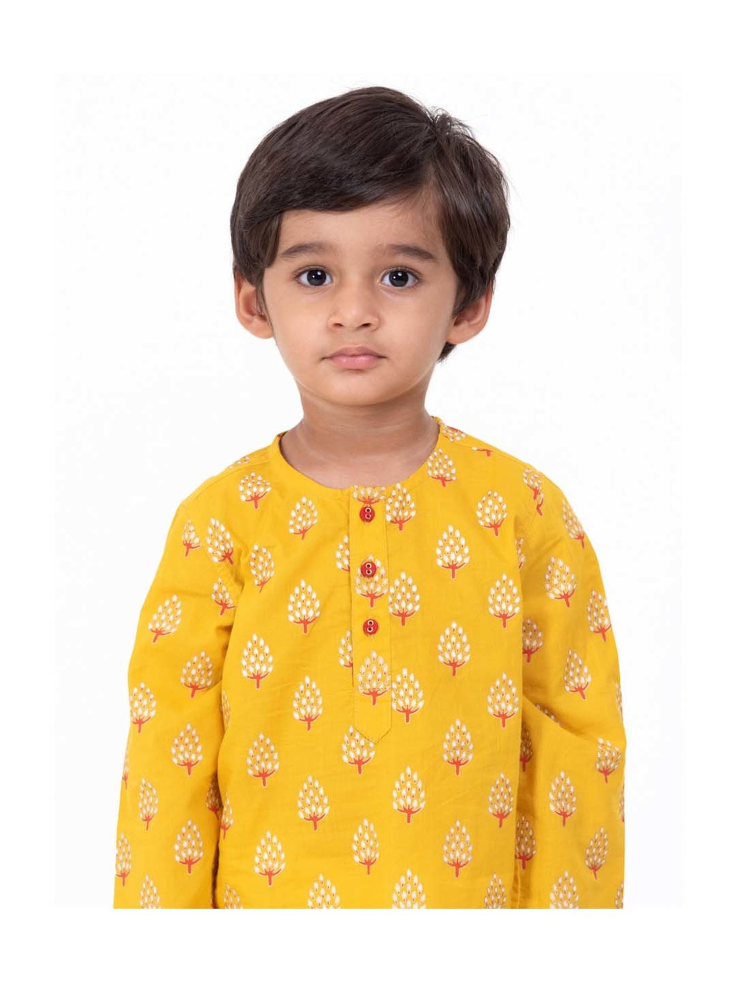 Campana Kids Yellow & White Cotton Printed Kurta Set