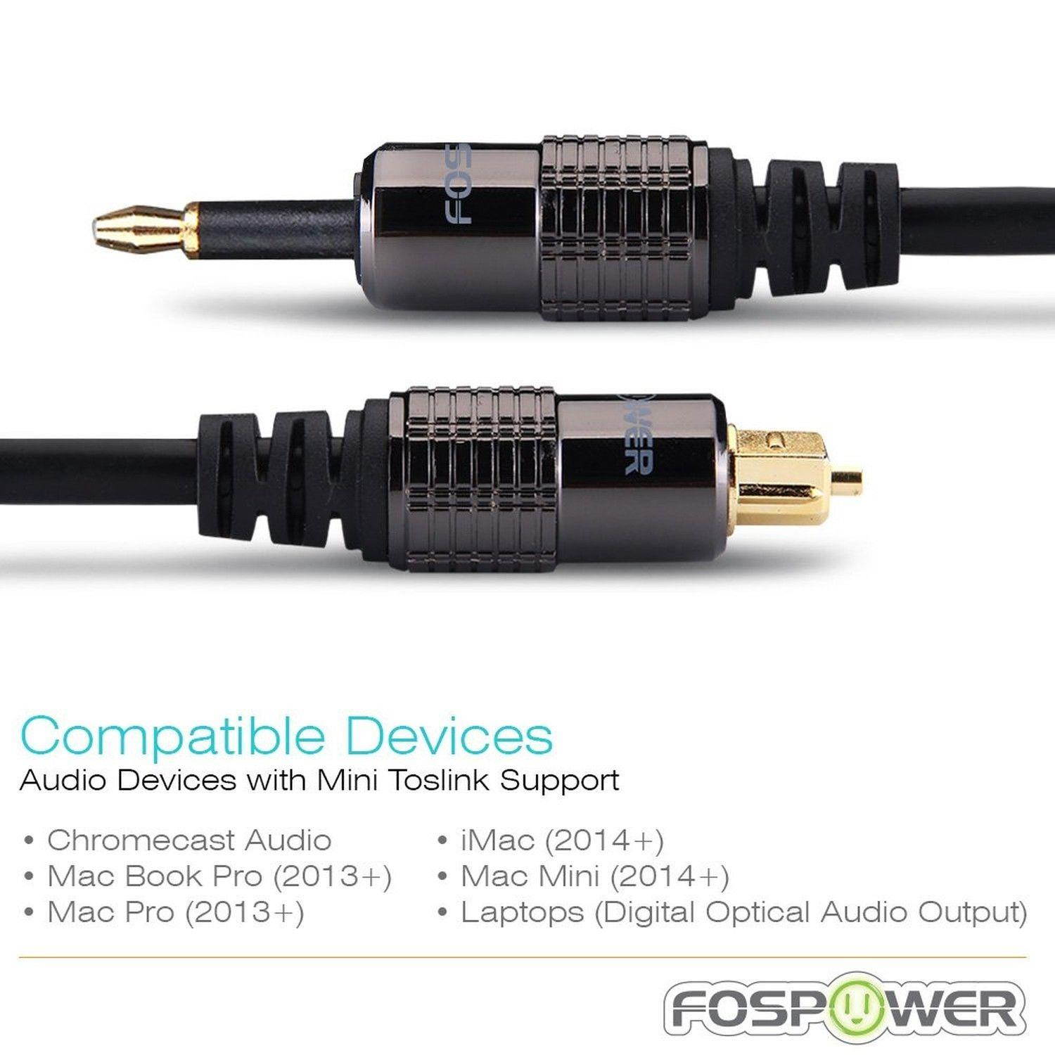 FosPower (3 Feet) 24K Gold Plated Toslink to Mini Toslink Digital Optical S/P...