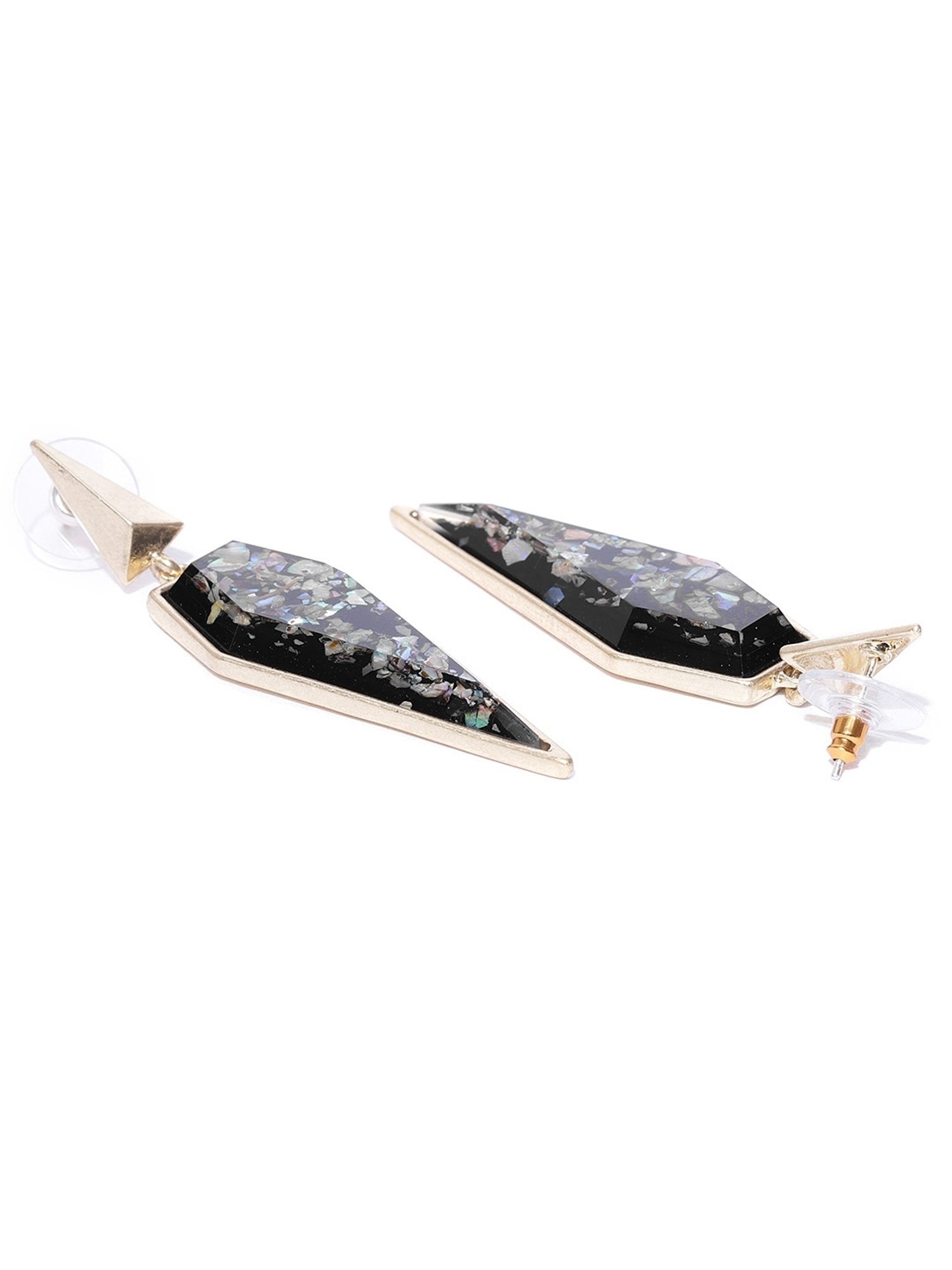OOMPH Geometric Black Large Crystal Fashion Drop Earrings for Women