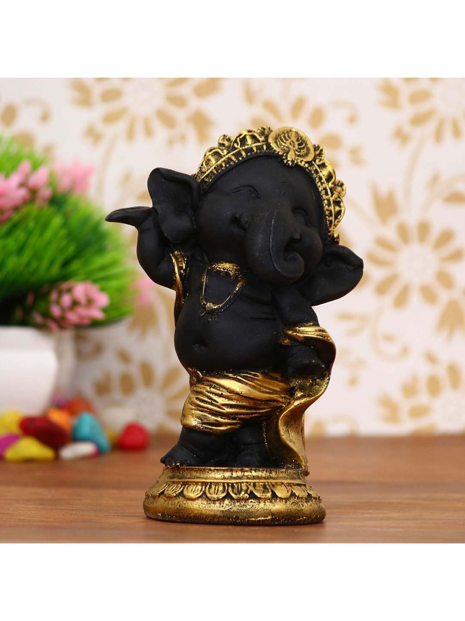 eCraftIndia Golden and Black Lord Ganesha Dancing Avatar Decorative Showpiece