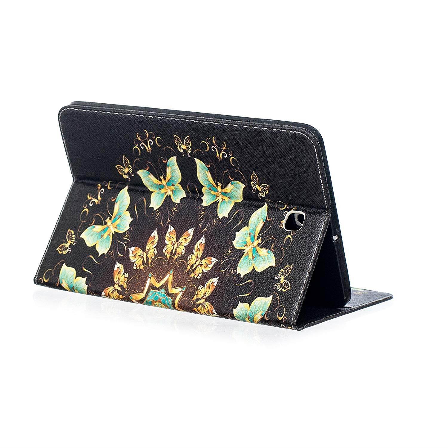 UUcovers Samsung Galaxy Tab S2 8.0 Case, Ultra Slim PU Leather Stand Smart Wallet Case with Cards/Cash Holder for Samsung Galaxy Tab S2 8.0 Tablet (SM-T710/T715), Brown Cover with Green Butterfly