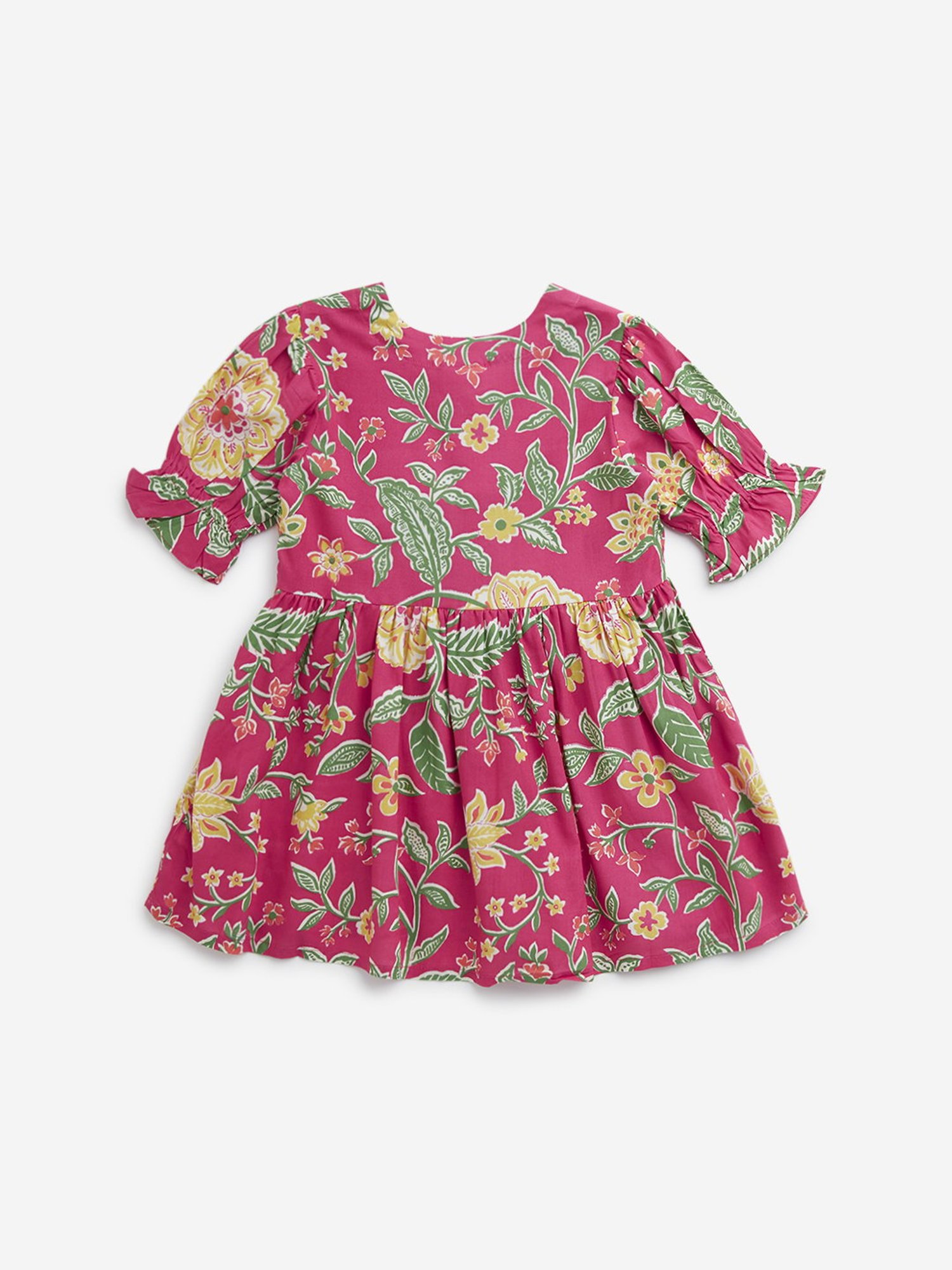 Utsa Kids by Westside Dark Pink Floral Printed Peplum Ethnic Top
