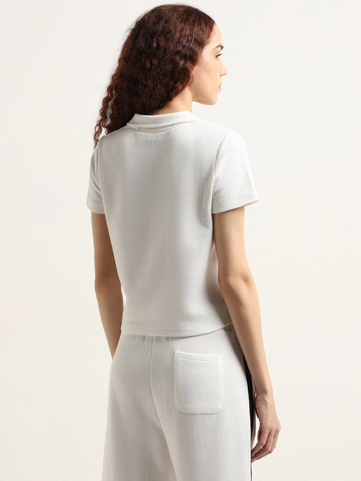 Studiofit by Westside Off-White Textured Cotton T-Shirt