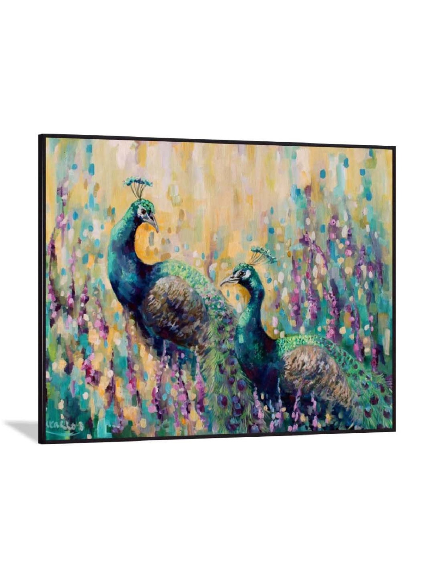 ARTE'VENUE Peacocks In The Field Multicolor Canvas Wall Art - Set of 1 (19 X 15 inch)