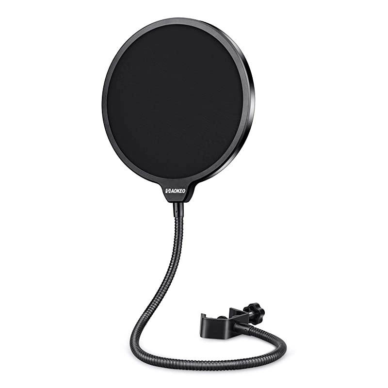 Professional Microphone Pop Filter Mask Shield For Blue Yeti and Any Other Microphone Dual Layered Wind Pop Screen With A Flexible 360&deg; Gooseneck Clip Stabilizing Arm