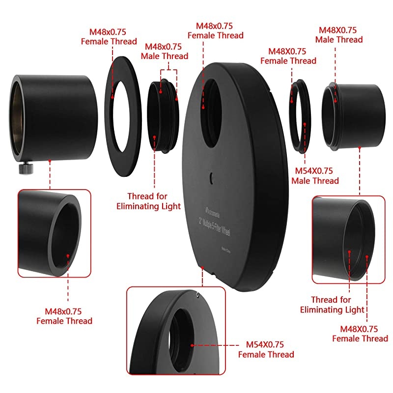 2quot Multiple 5Position Filter Wheel for Telescope Allowing You to Image Without Any Reflections or Stray Light