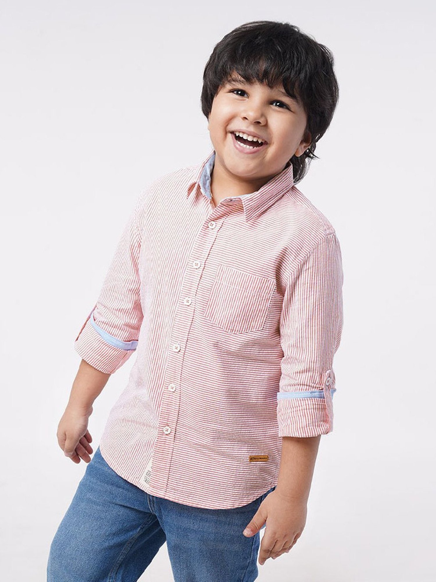 Ed-a-Mamma Kids Pink Cotton Striped Full Sleeves Shirt