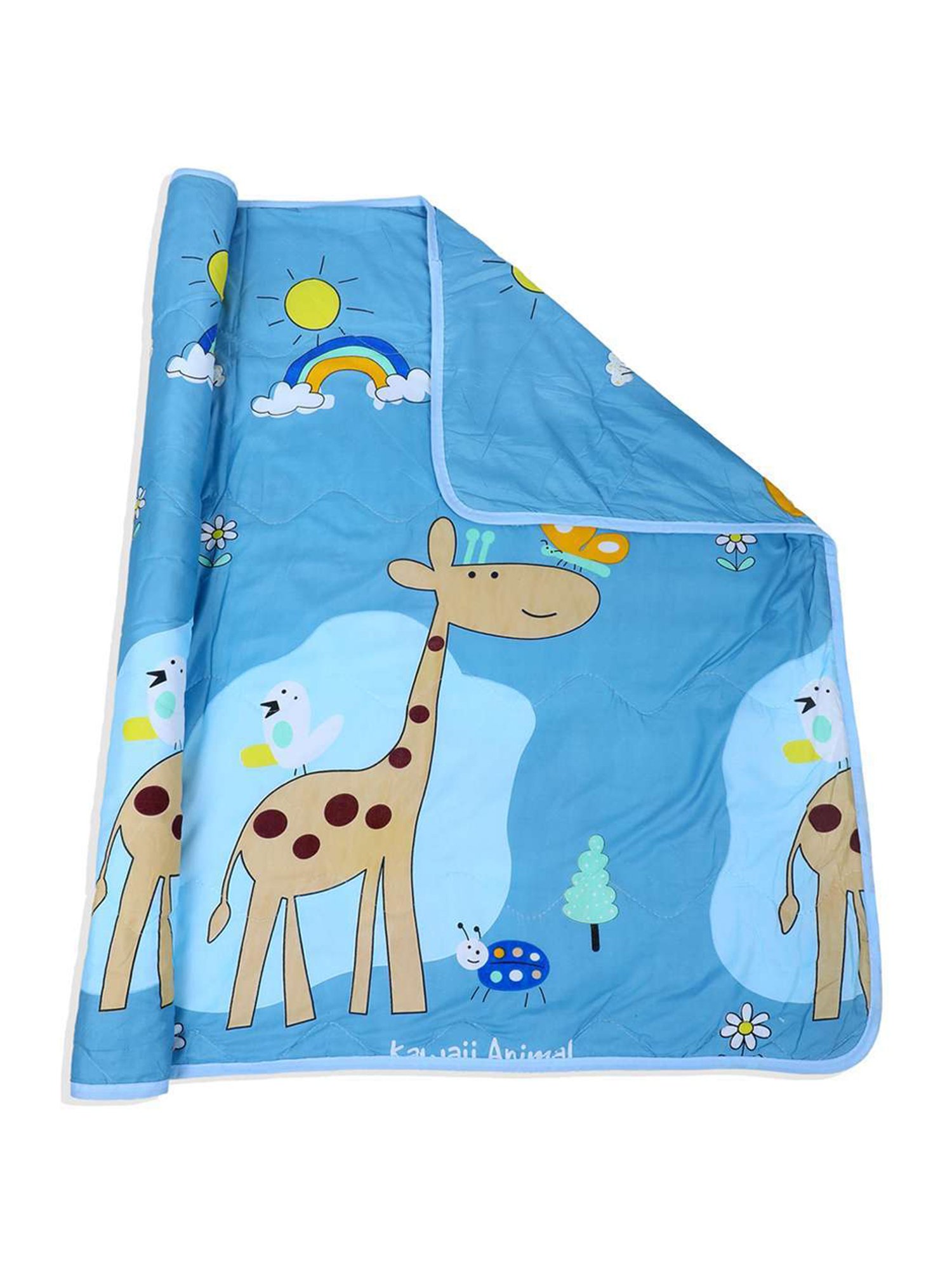 Baby Moo Kids Blue & Beige Sunny Day With Giraffe Soft Quilted Reversible Blanket