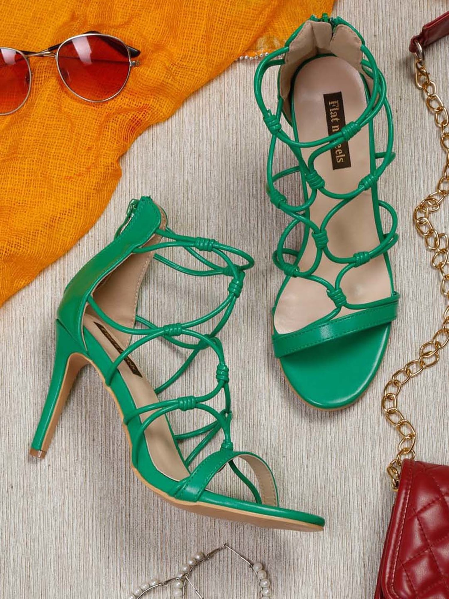 Flat N Heels Women's Green Ankle Strap Stilettos