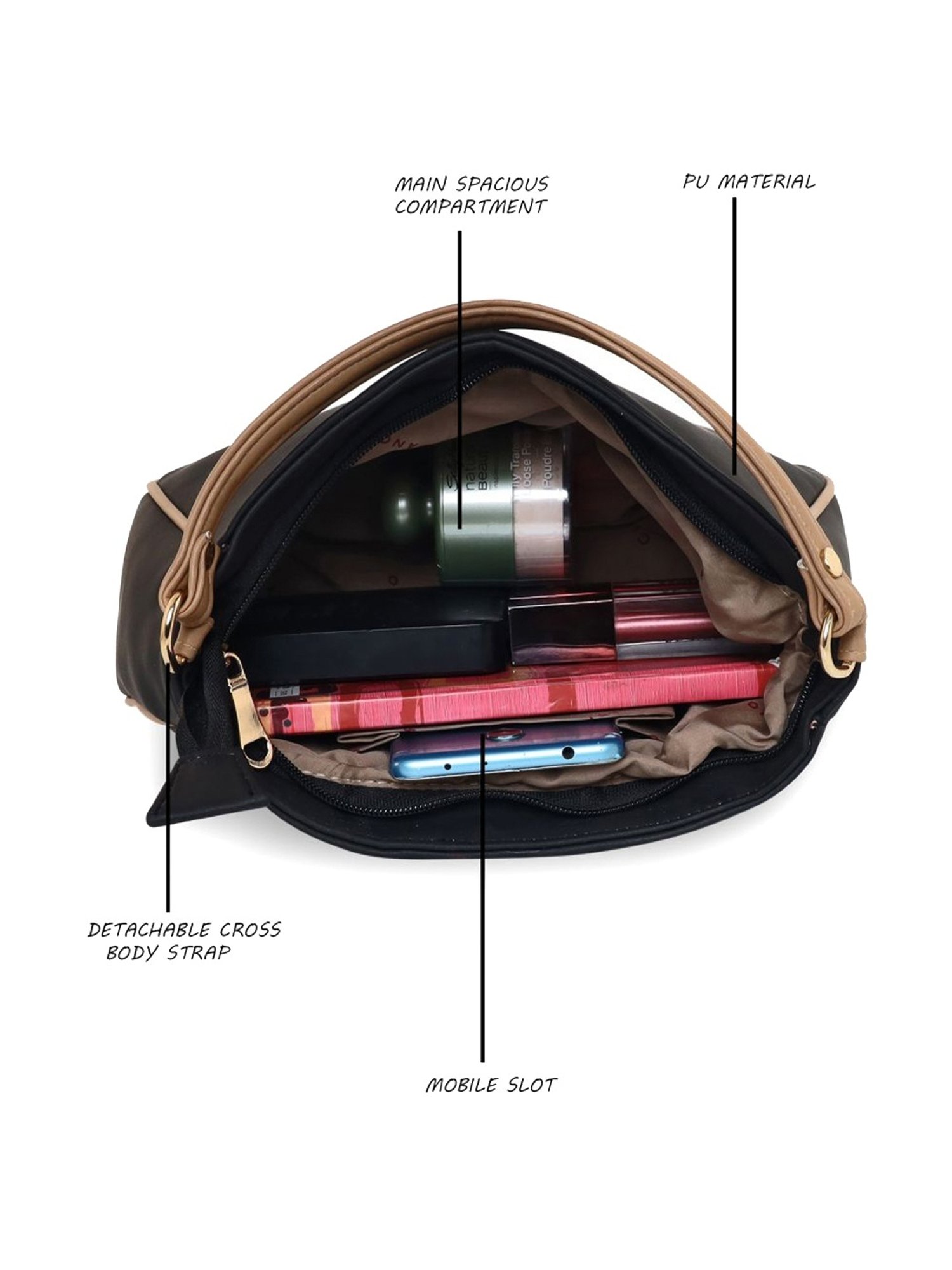 Giordano Black Solid Large Sling Handbag