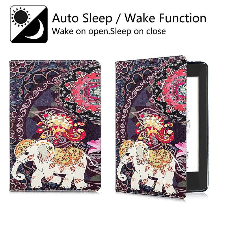 Case for Kindle Paperwhite (6 Inch, 10th Generation 2018 /7th Generation 2015 2016 /6th Generation 2013 /5th Generation 2012), Lightweight Leather Wallet Cover with Stylus Pen, Elephant Tribe