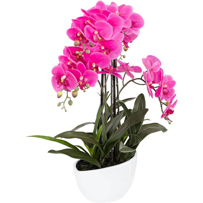 Dahlia Studios Real Touch Pink Orchid 28" High Faux Flowers in White Pot